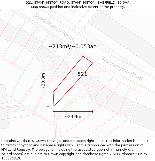 521, STANNINGTON ROAD, STANNINGTON, SHEFFIELD, S6 6AA: Plot and title map