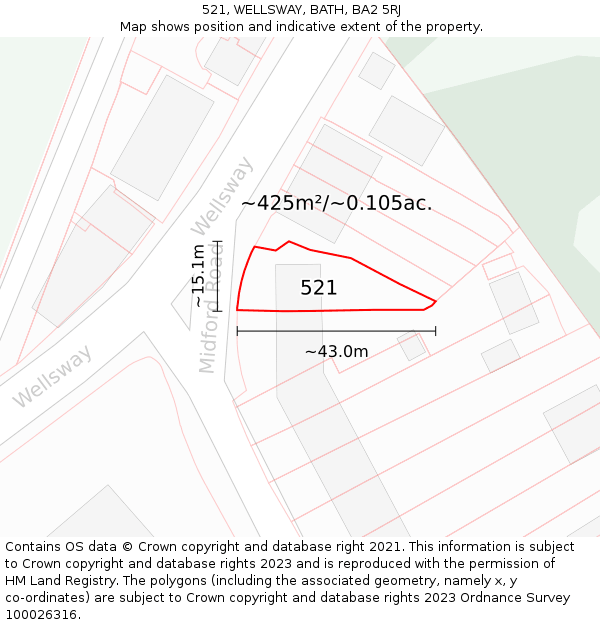 521, WELLSWAY, BATH, BA2 5RJ: Plot and title map
