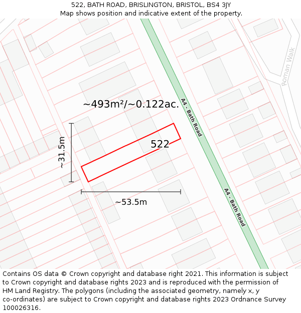522, BATH ROAD, BRISLINGTON, BRISTOL, BS4 3JY: Plot and title map