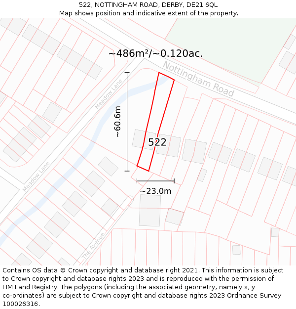 522, NOTTINGHAM ROAD, DERBY, DE21 6QL: Plot and title map