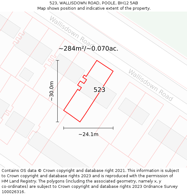 523, WALLISDOWN ROAD, POOLE, BH12 5AB: Plot and title map