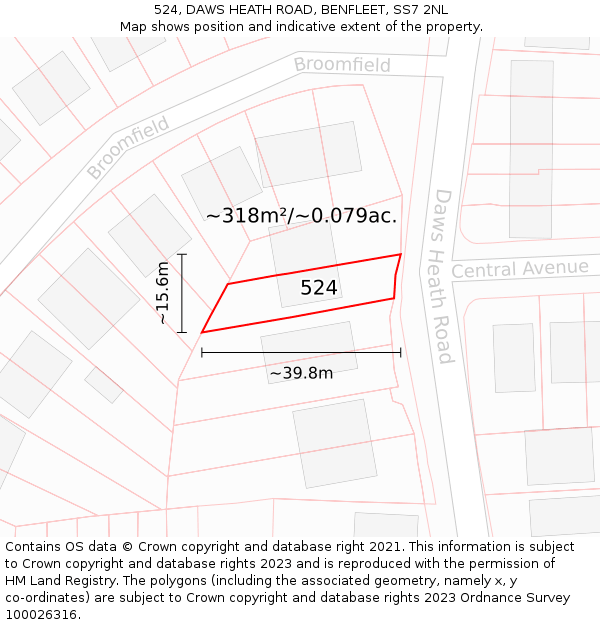 524, DAWS HEATH ROAD, BENFLEET, SS7 2NL: Plot and title map