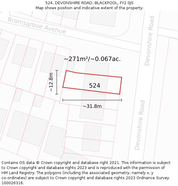 524, DEVONSHIRE ROAD, BLACKPOOL, FY2 0JS: Plot and title map