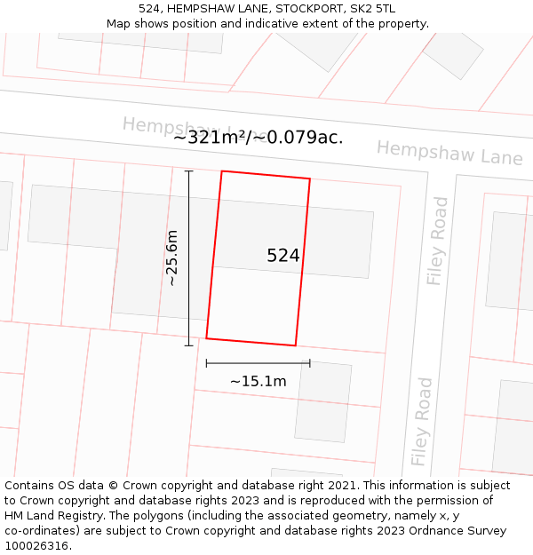 524, HEMPSHAW LANE, STOCKPORT, SK2 5TL: Plot and title map