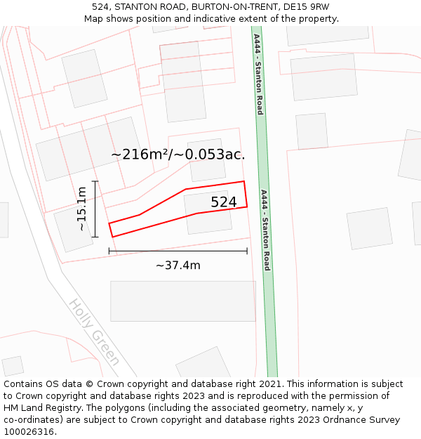 524, STANTON ROAD, BURTON-ON-TRENT, DE15 9RW: Plot and title map