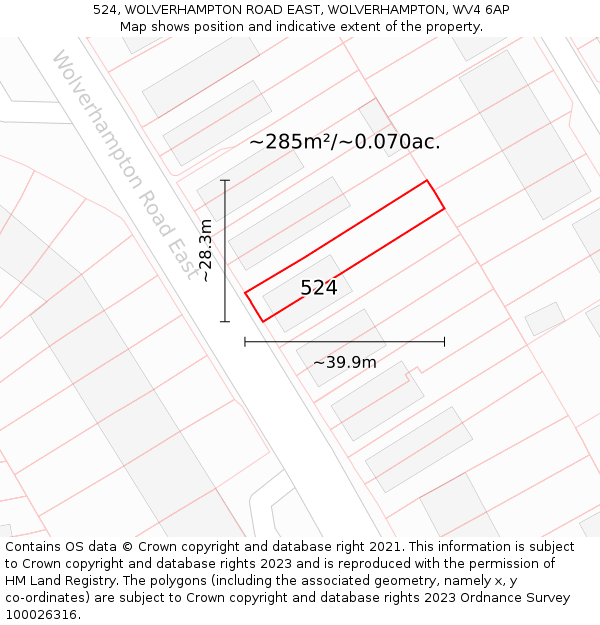 524, WOLVERHAMPTON ROAD EAST, WOLVERHAMPTON, WV4 6AP: Plot and title map