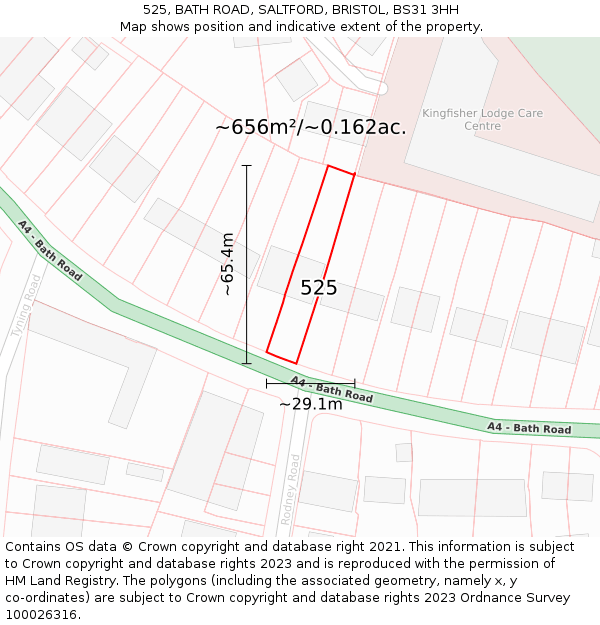 525, BATH ROAD, SALTFORD, BRISTOL, BS31 3HH: Plot and title map