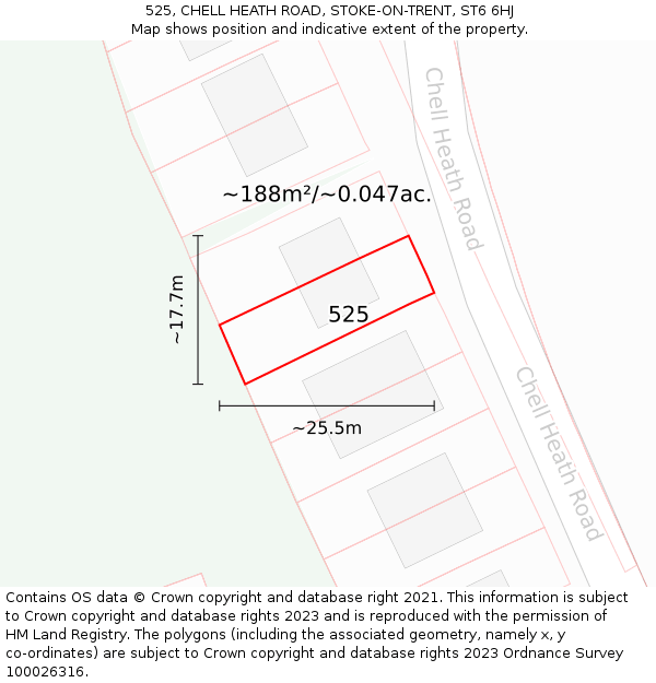 525, CHELL HEATH ROAD, STOKE-ON-TRENT, ST6 6HJ: Plot and title map