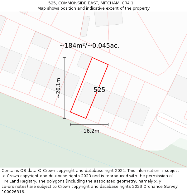 525, COMMONSIDE EAST, MITCHAM, CR4 1HH: Plot and title map