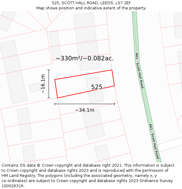 525, SCOTT HALL ROAD, LEEDS, LS7 2EF: Plot and title map