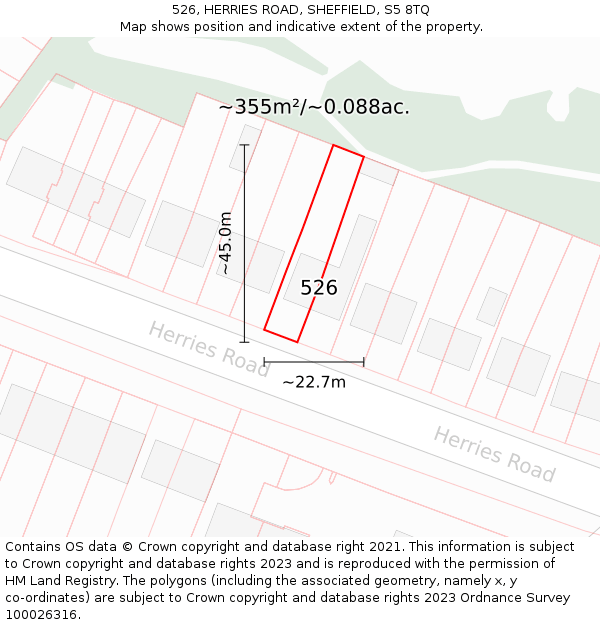 526, HERRIES ROAD, SHEFFIELD, S5 8TQ: Plot and title map