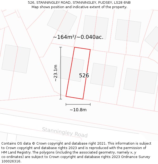 526, STANNINGLEY ROAD, STANNINGLEY, PUDSEY, LS28 6NB: Plot and title map