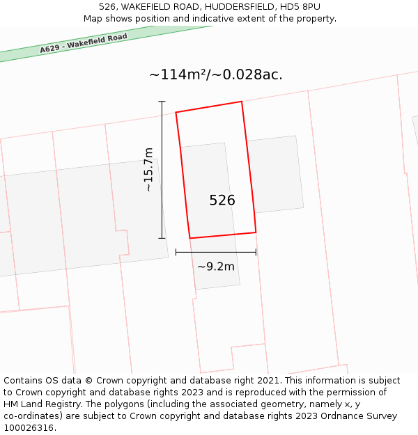 526, WAKEFIELD ROAD, HUDDERSFIELD, HD5 8PU: Plot and title map