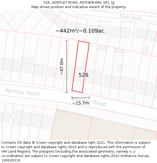 526, WORTLEY ROAD, ROTHERHAM, S61 1JJ: Plot and title map