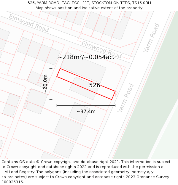 526, YARM ROAD, EAGLESCLIFFE, STOCKTON-ON-TEES, TS16 0BH: Plot and title map