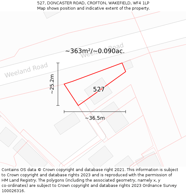 527, DONCASTER ROAD, CROFTON, WAKEFIELD, WF4 1LP: Plot and title map