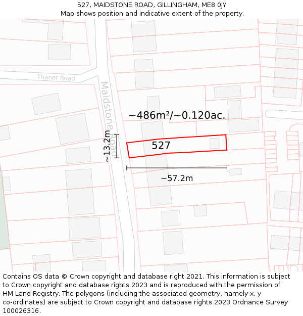 527, MAIDSTONE ROAD, GILLINGHAM, ME8 0JY: Plot and title map