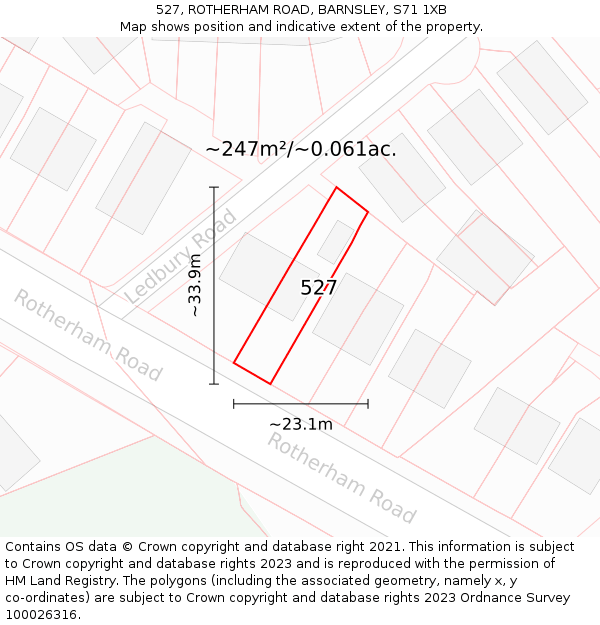 527, ROTHERHAM ROAD, BARNSLEY, S71 1XB: Plot and title map