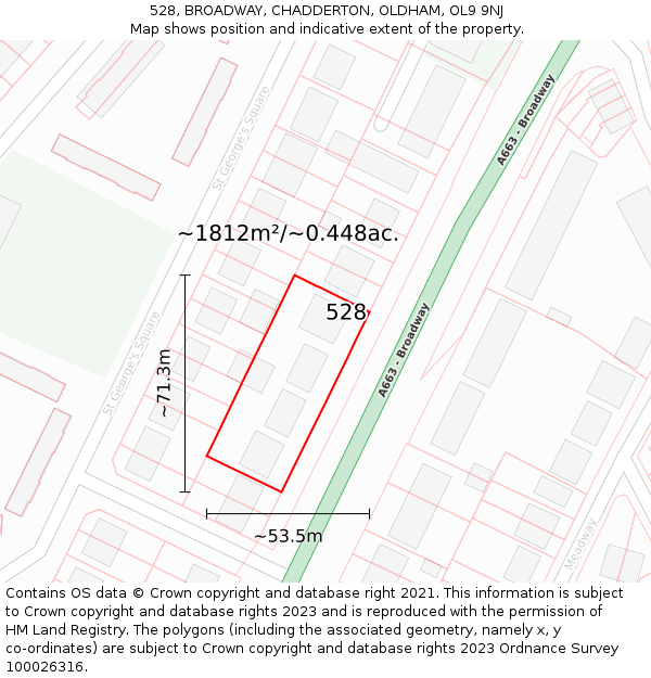 528, BROADWAY, CHADDERTON, OLDHAM, OL9 9NJ: Plot and title map