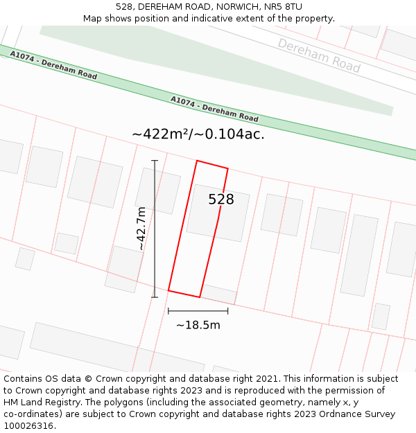 528, DEREHAM ROAD, NORWICH, NR5 8TU: Plot and title map