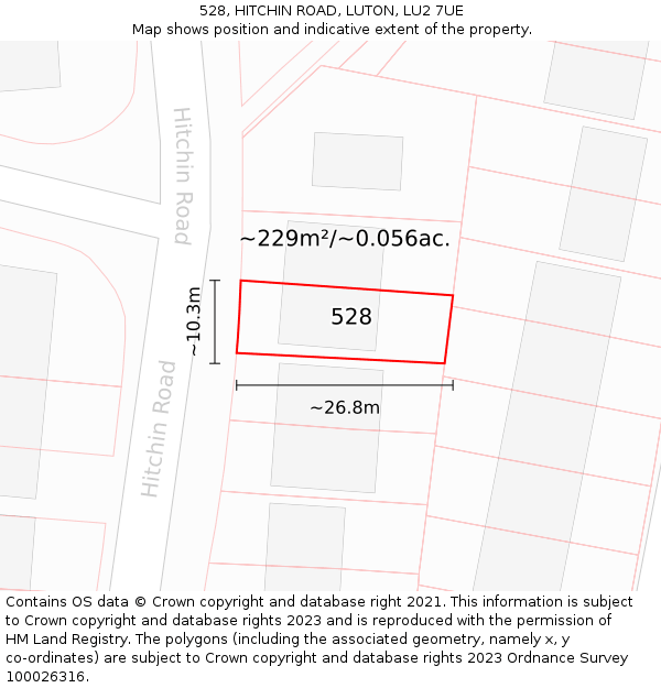 528, HITCHIN ROAD, LUTON, LU2 7UE: Plot and title map