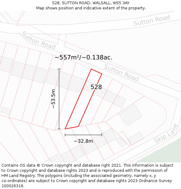 528, SUTTON ROAD, WALSALL, WS5 3AY: Plot and title map