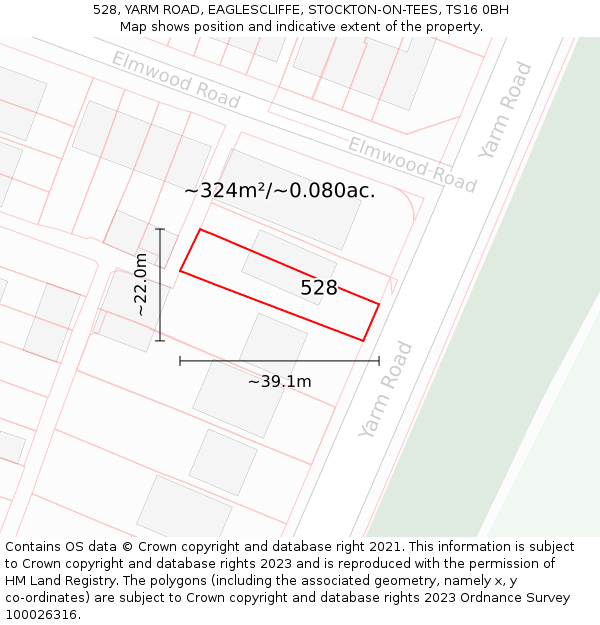 528, YARM ROAD, EAGLESCLIFFE, STOCKTON-ON-TEES, TS16 0BH: Plot and title map