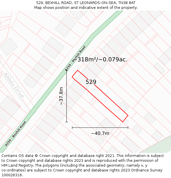 529, BEXHILL ROAD, ST LEONARDS-ON-SEA, TN38 8AT: Plot and title map