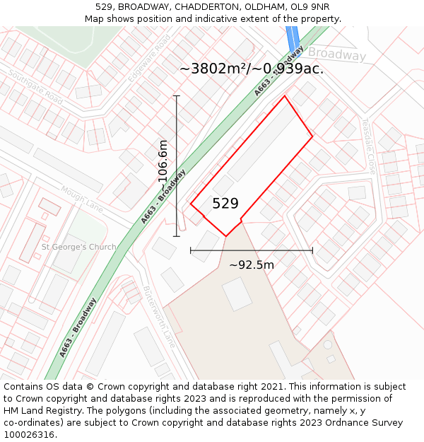 529, BROADWAY, CHADDERTON, OLDHAM, OL9 9NR: Plot and title map