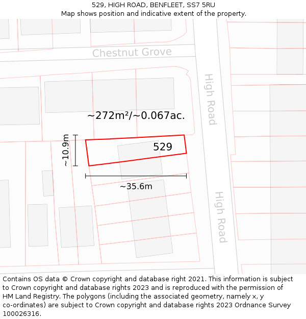 529, HIGH ROAD, BENFLEET, SS7 5RU: Plot and title map