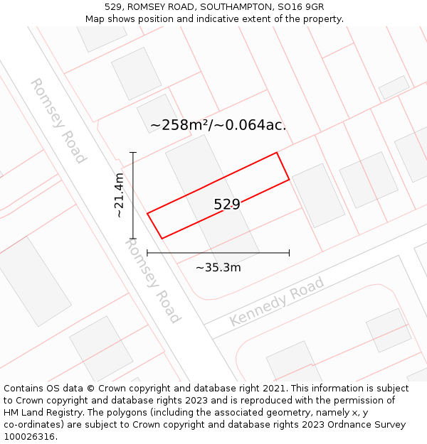 529, ROMSEY ROAD, SOUTHAMPTON, SO16 9GR: Plot and title map