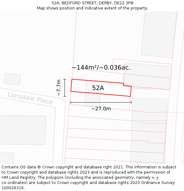 52A, BEDFORD STREET, DERBY, DE22 3PB: Plot and title map