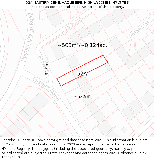 52A, EASTERN DENE, HAZLEMERE, HIGH WYCOMBE, HP15 7BS: Plot and title map