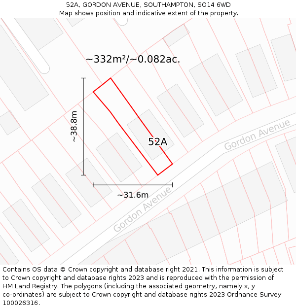 52A, GORDON AVENUE, SOUTHAMPTON, SO14 6WD: Plot and title map