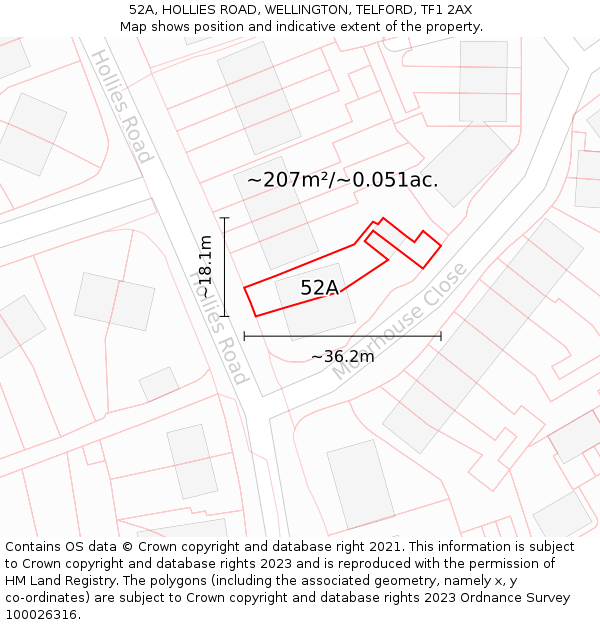 52A, HOLLIES ROAD, WELLINGTON, TELFORD, TF1 2AX: Plot and title map