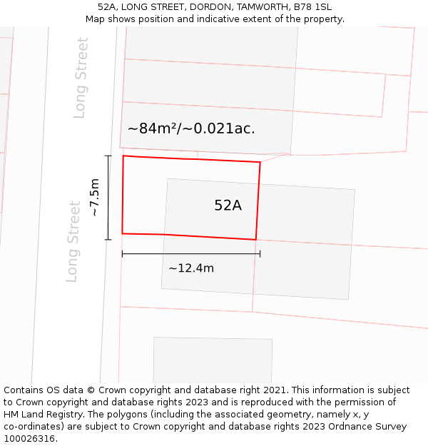 52A, LONG STREET, DORDON, TAMWORTH, B78 1SL: Plot and title map