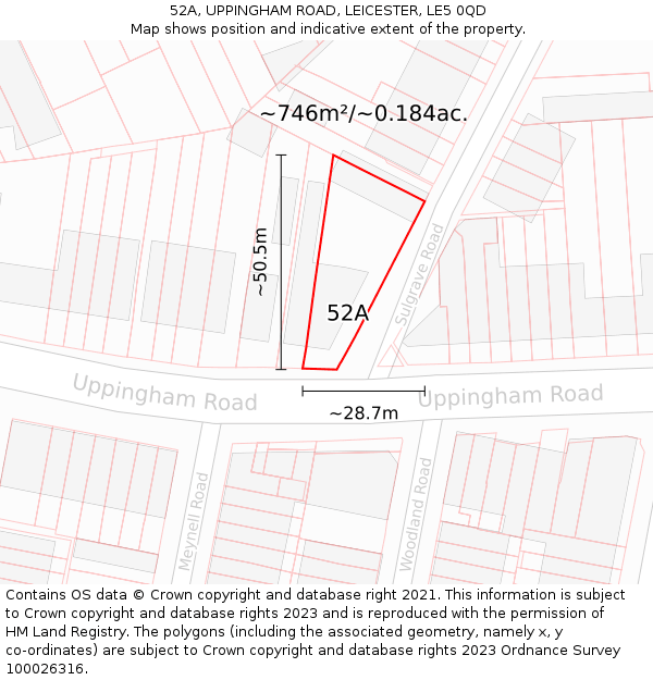 52A, UPPINGHAM ROAD, LEICESTER, LE5 0QD: Plot and title map