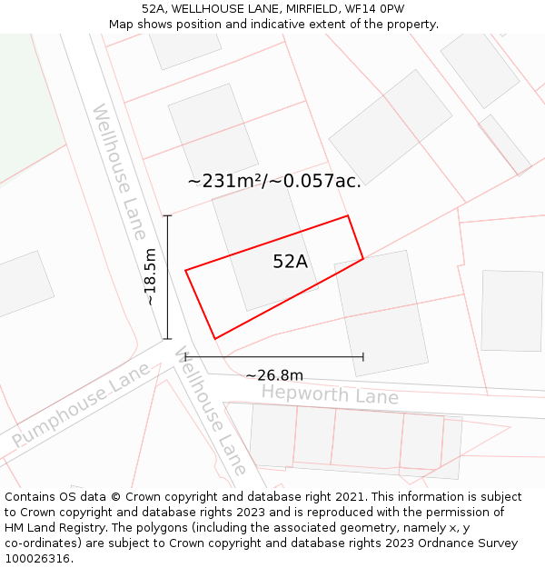 52A, WELLHOUSE LANE, MIRFIELD, WF14 0PW: Plot and title map