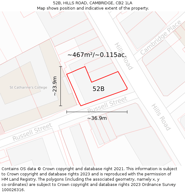 52B, HILLS ROAD, CAMBRIDGE, CB2 1LA: Plot and title map