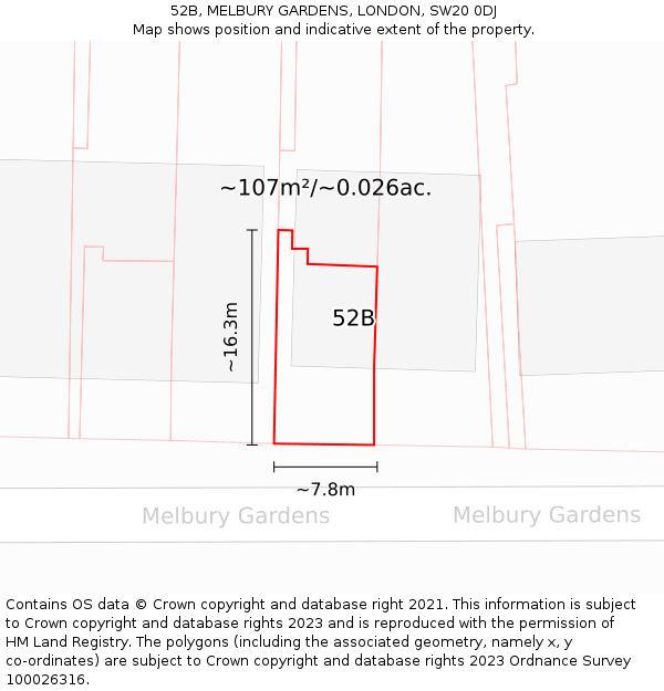 52B, MELBURY GARDENS, LONDON, SW20 0DJ: Plot and title map