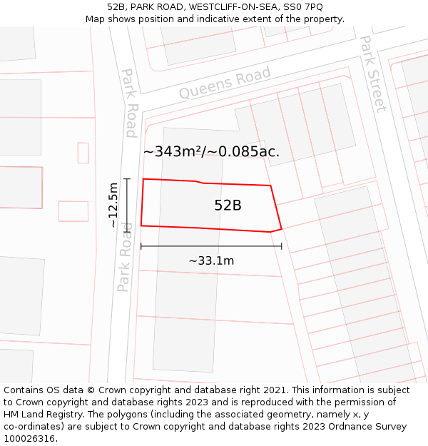 52B, PARK ROAD, WESTCLIFF-ON-SEA, SS0 7PQ: Plot and title map