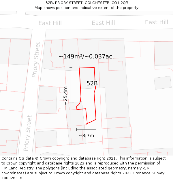 52B, PRIORY STREET, COLCHESTER, CO1 2QB: Plot and title map
