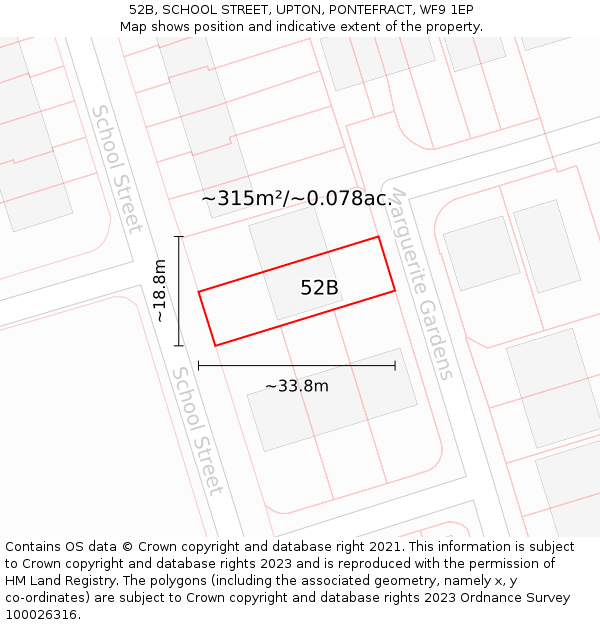 52B, SCHOOL STREET, UPTON, PONTEFRACT, WF9 1EP: Plot and title map