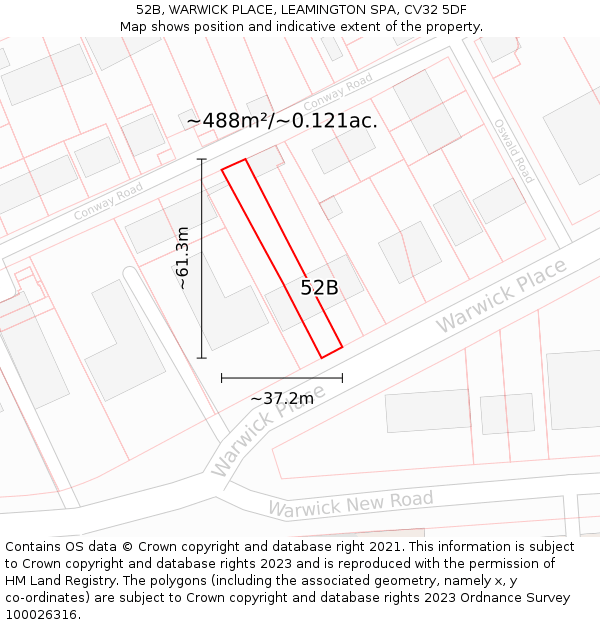 52B, WARWICK PLACE, LEAMINGTON SPA, CV32 5DF: Plot and title map