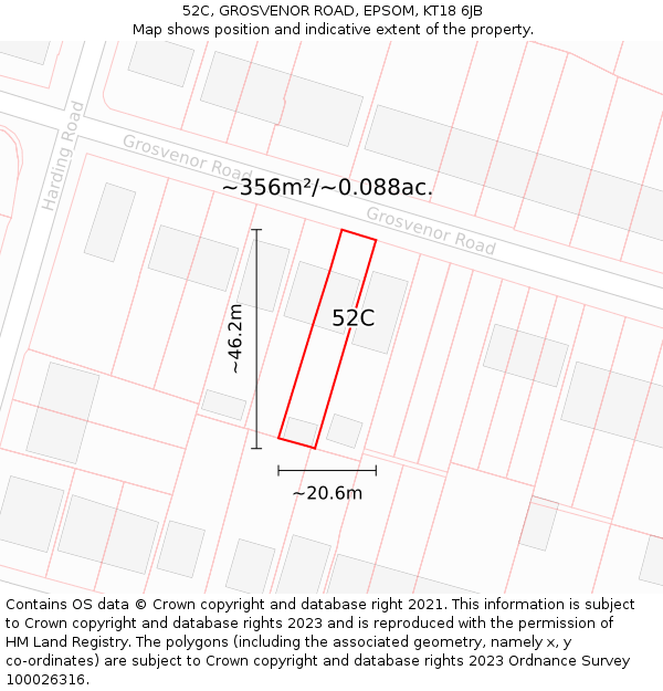 52C, GROSVENOR ROAD, EPSOM, KT18 6JB: Plot and title map