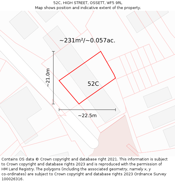 52C, HIGH STREET, OSSETT, WF5 9RL: Plot and title map