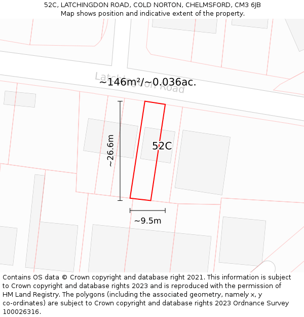 52C, LATCHINGDON ROAD, COLD NORTON, CHELMSFORD, CM3 6JB: Plot and title map