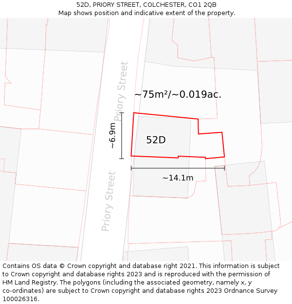 52D, PRIORY STREET, COLCHESTER, CO1 2QB: Plot and title map