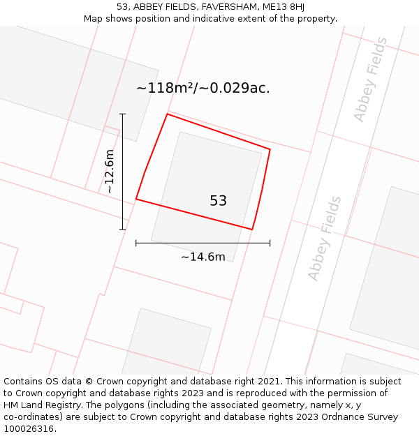53, ABBEY FIELDS, FAVERSHAM, ME13 8HJ: Plot and title map