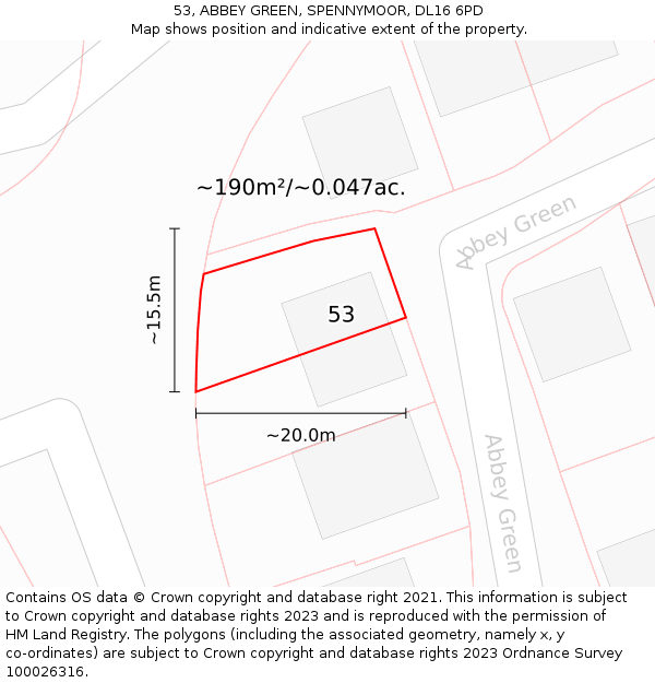 53, ABBEY GREEN, SPENNYMOOR, DL16 6PD: Plot and title map